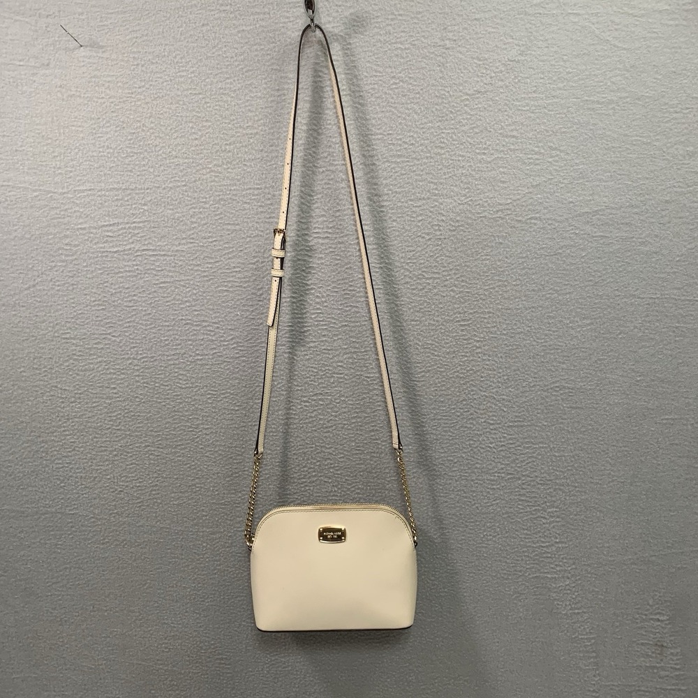 Michael Kors Cindy Large Dome Crossbody Bag Saffiano Leather White